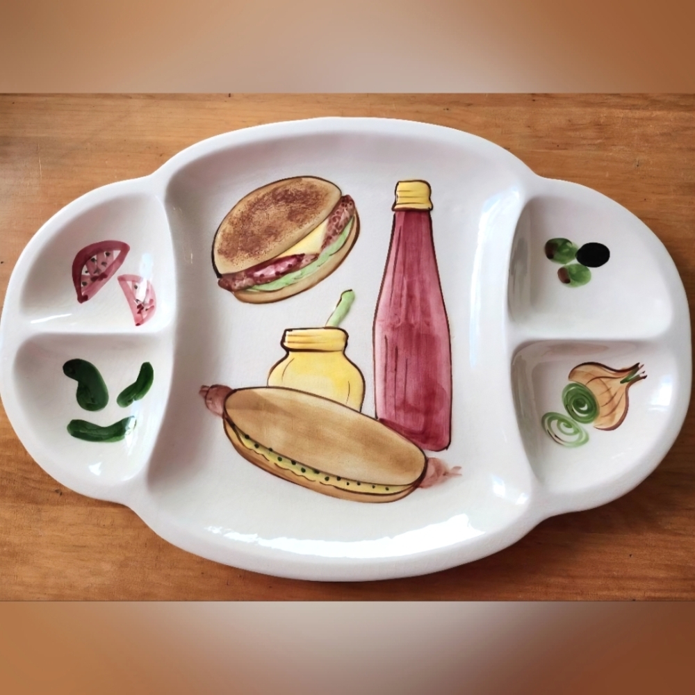 Los Angeles Potteries Retro 1960s Large Hamburger and Hotdog Serving Platter